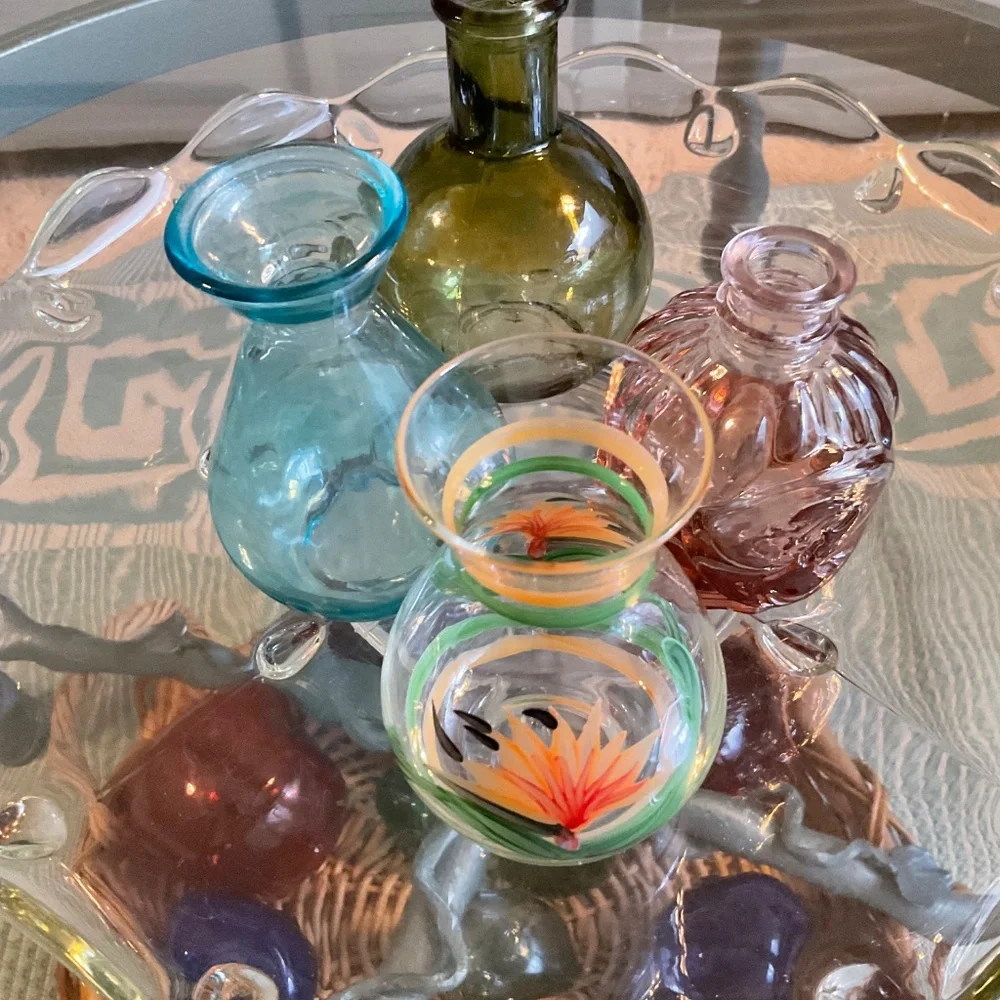 Small Colored Glass Bottles Set of 4
